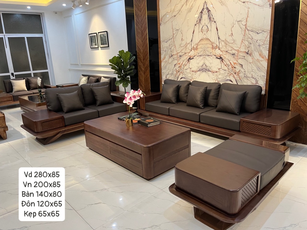 Sofa Phòng Khách Gỗ Sồi Màu Óc Chó