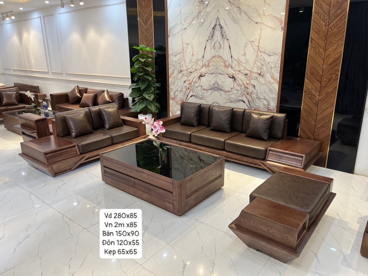 Sofa Phòng Khách Gỗ Sồi Màu Óc Chó