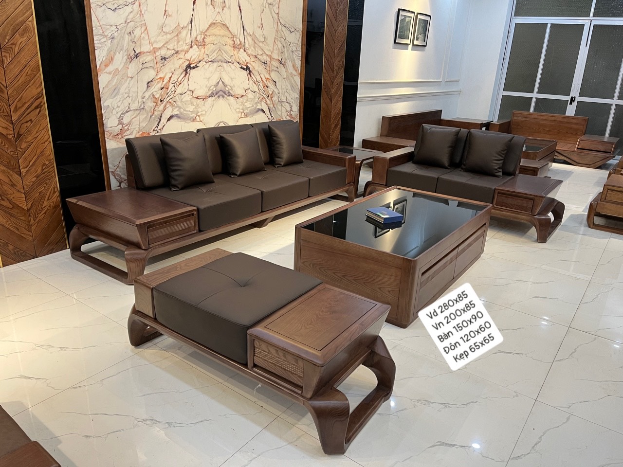 Sofa Phòng Khách Gỗ Sồi Lau Màu Óc Chó